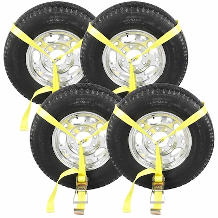 Us Cargo Control Side Mount Wheel Net with Ratchet and Flat Hook - 4 pack SMWNFH-4PK